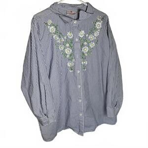 Vintage  Quaker factory Daisy striped Button-Up Shirt 3xl
